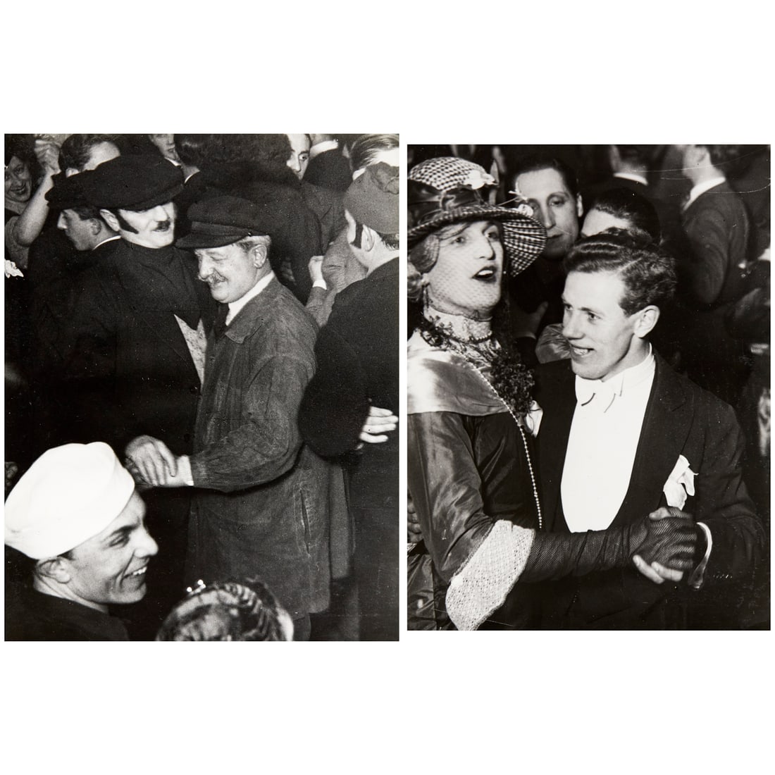 Brassai, (2) signed photographs, c. 1932: Brassai, (2) signed photographs, c. 1932, Brassai (Gyula Halasz) (French, 1899-1984), Le Bal des Invertis (Pl.440), and Le Bal de la Montagne Sainte-Genevieve (Pl.448), likely printed 1970s, studio st