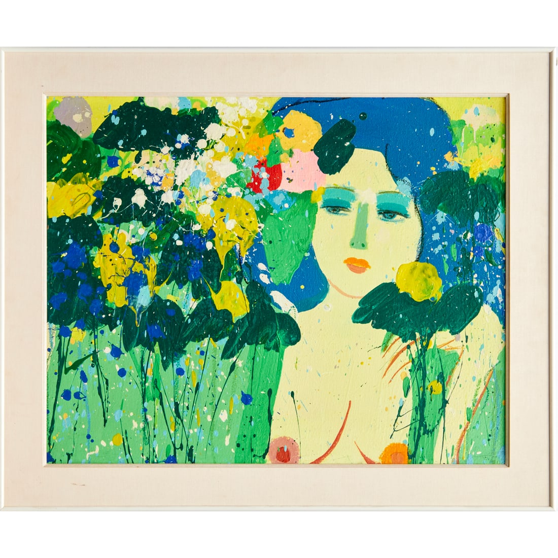 Walasse Ting, oil on canvas, 1979: Walasse Ting, oil on canvas, 1979, Walasse Ting (Ding Xiongquan), (Chinese-American, 1929-2010), "Do I Like Beautiful Butterfly", signed, dated and titled verso canvas, auction labels verso, 23.5"h x