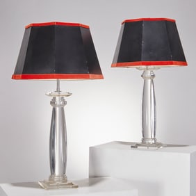 Pair Karl Springer (attrib) lucite table lamps