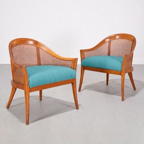 Pair Harvey Probber caned armchairs