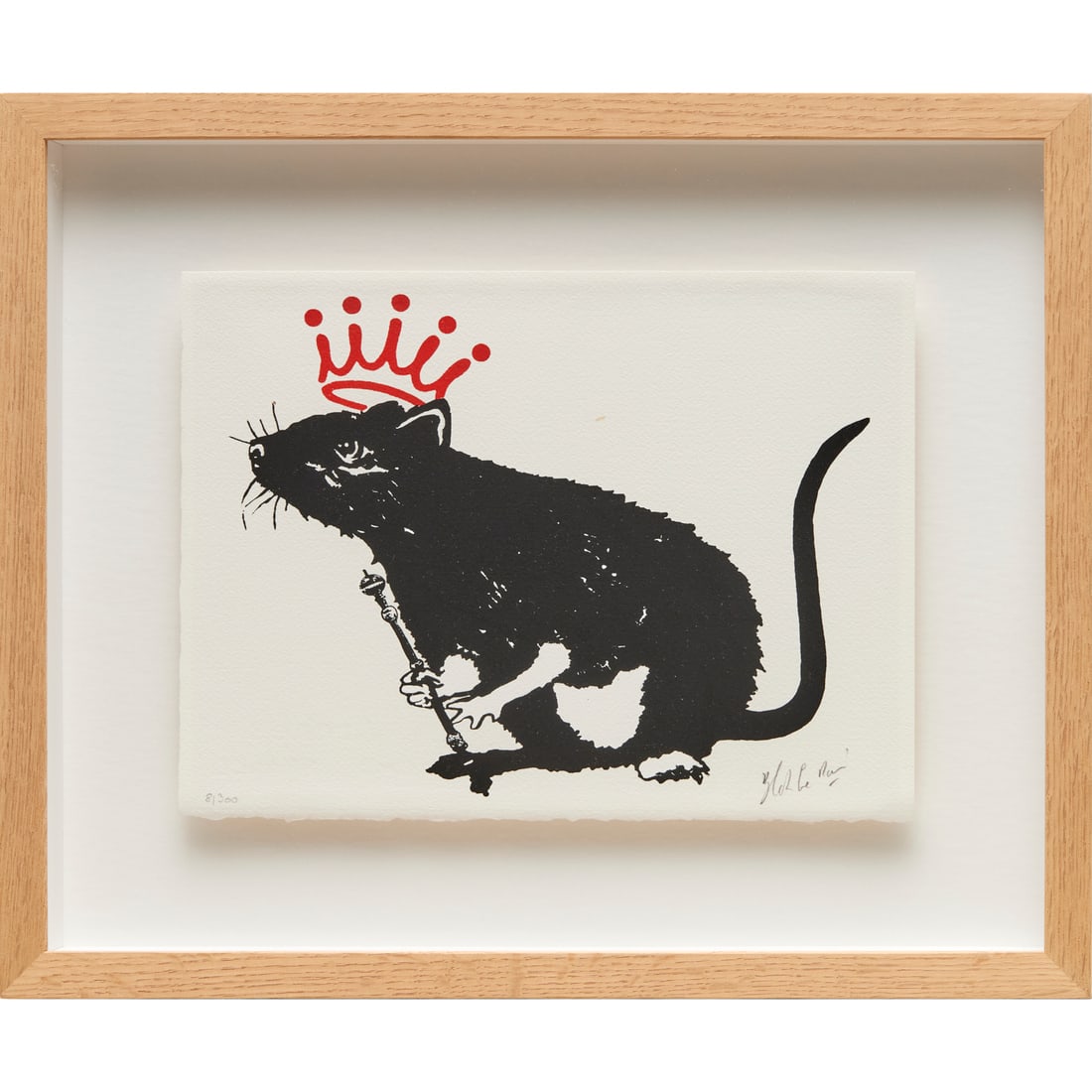 Blek le Rat, serigraph on paper: Blek le Rat, serigraph on paper, Blek le Rat (French, b. 1951), "The King", signed lower right, numbered 8/300 lower left, 9"h x 12"w (sheet), 15"h x 18"w (frame) Provenance: A Private Collection: She