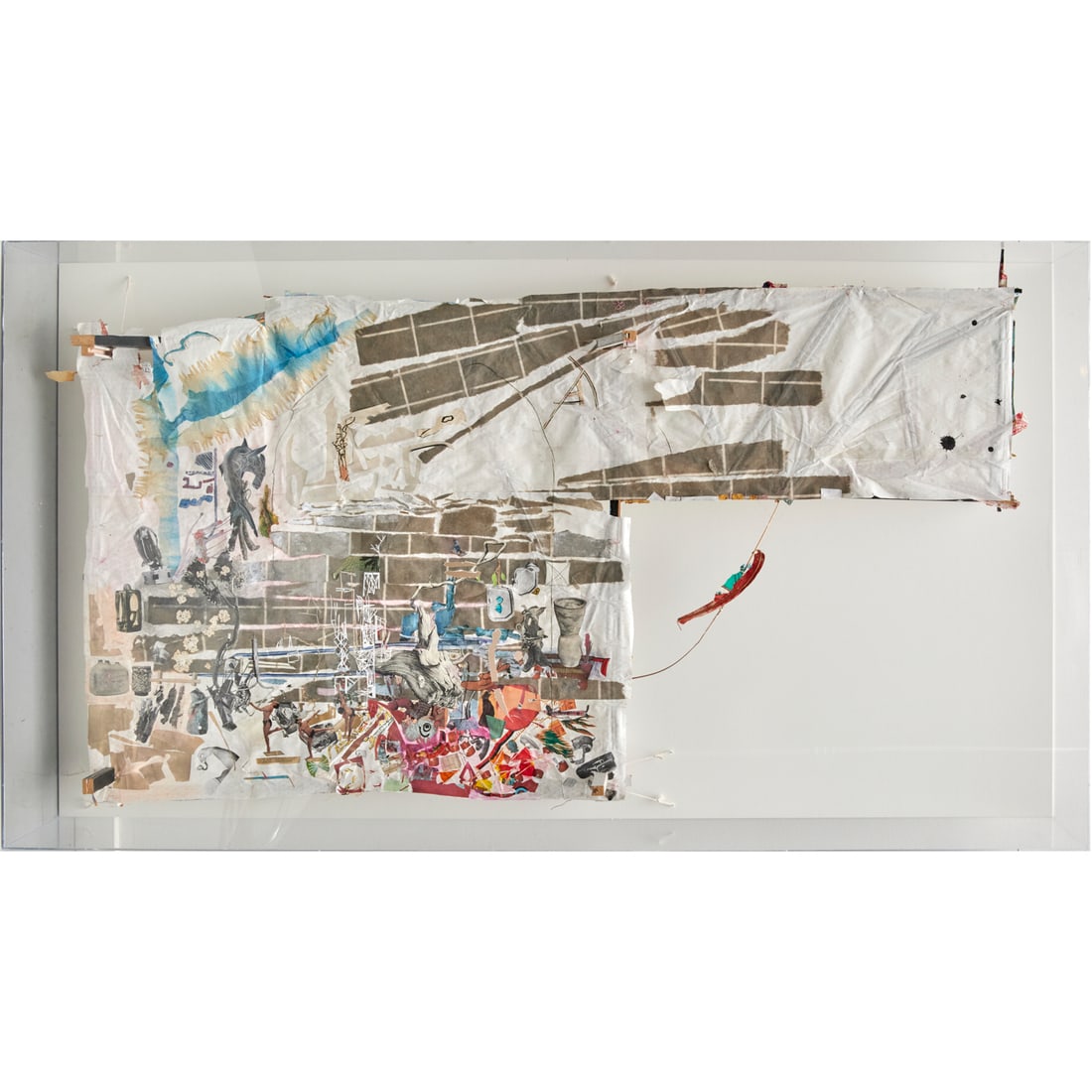 Elliott Hundley, large mixed media installation: Elliott Hundley, large mixed media installation, Elliott Hundley (American, b. 1975), Untitled, 2006, wood, paper, paper collage, string, wire, screws and found objects mounted to board, no signature