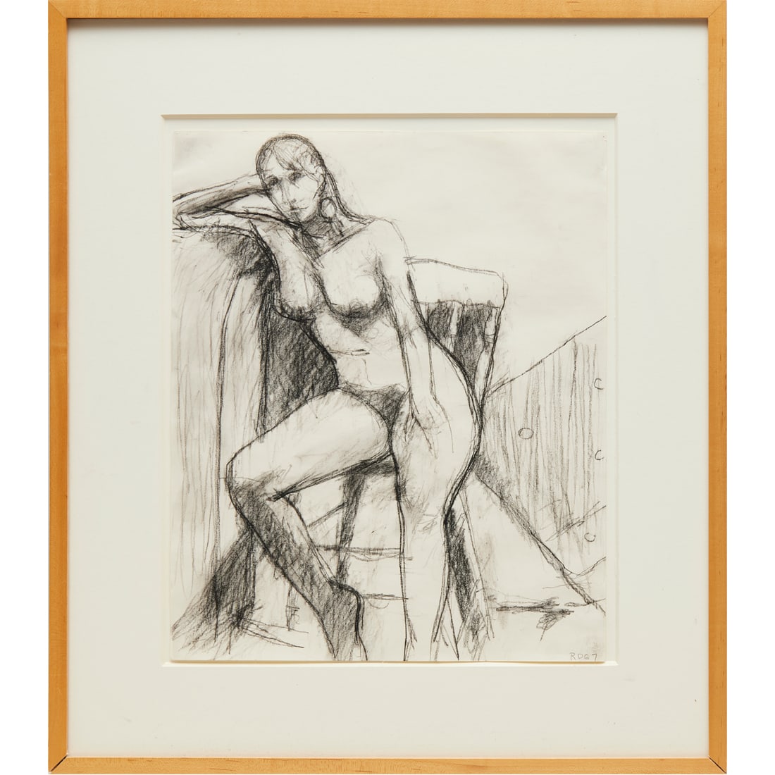 Richard Diebenkorn, charcoal on paper, 1967: Richard Diebenkorn, charcoal on paper, 1967, Richard Diebenkorn (American, 1922-1993), Seated Nude, signed and dated lower right, gallery label verso, 17"h x 13.75"w (sheet), 25"h x 21.75"w (frame) Pr