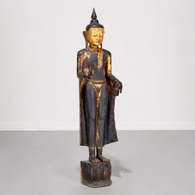 Large Southeast Asian standing giltwood Buddha
