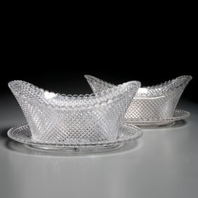 Pair Brilliant cut crystal fruit bowl & stands