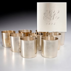 Group (9) Charleston coin silver cups, incl. Ewan