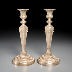 Pair George III style silver candlesticks