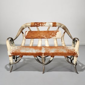American Western steer horn and hide settee