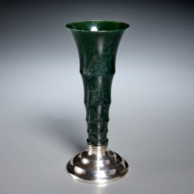 Dominick & Haff silver and jade trumpet vase