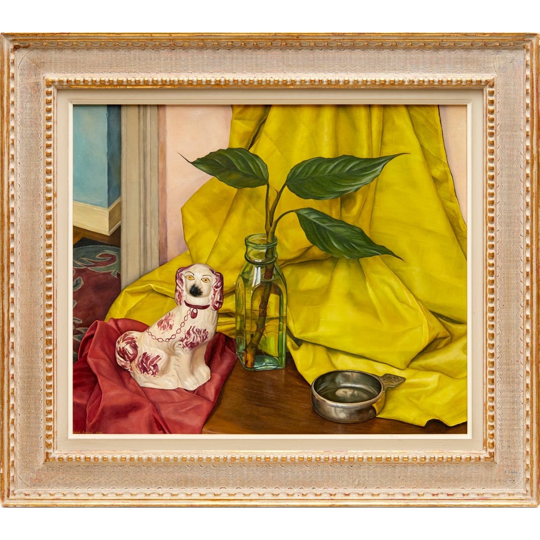 Luigi Lucioni, oil on canvas, 1946: Luigi Lucioni, oil on canvas, 1946, Luigi Lucioni (American/Italian, 1900-1988), Still Life with Staffordshire Dog, signed and dated lower left, 20.5"h x 24.5"w (sight), 29"h x 33"w (frame) Provenance