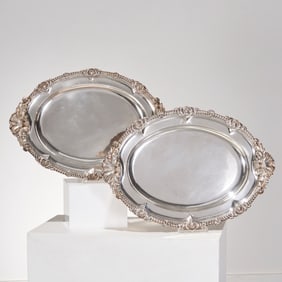 Pair George III sterling silver meat dishes