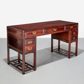 Chinese export hardwood pedestal desk