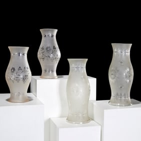 (2) Pairs large American cut glass hurricanes