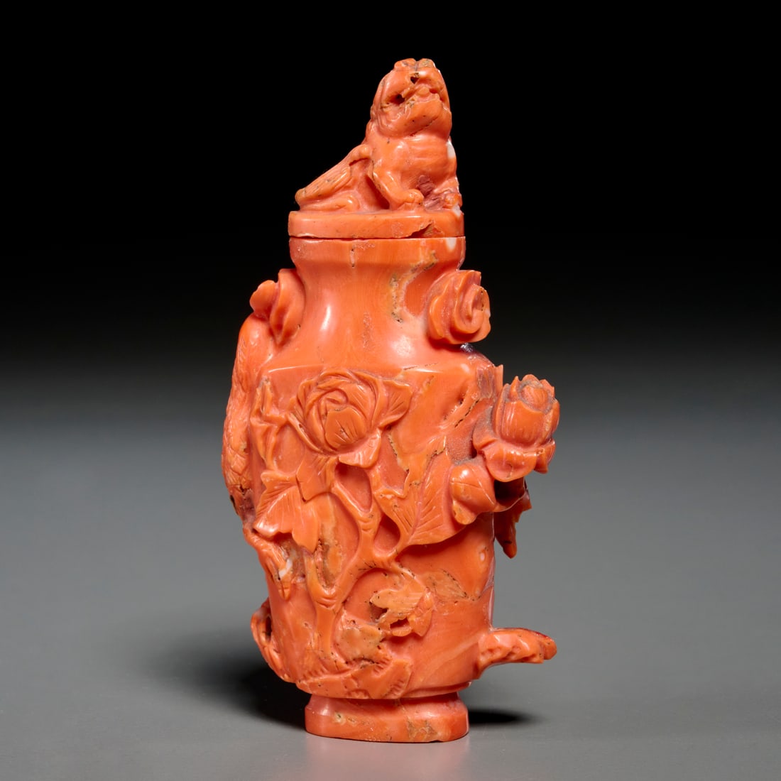 Chinese carved coral vase and cover (1 of 5)