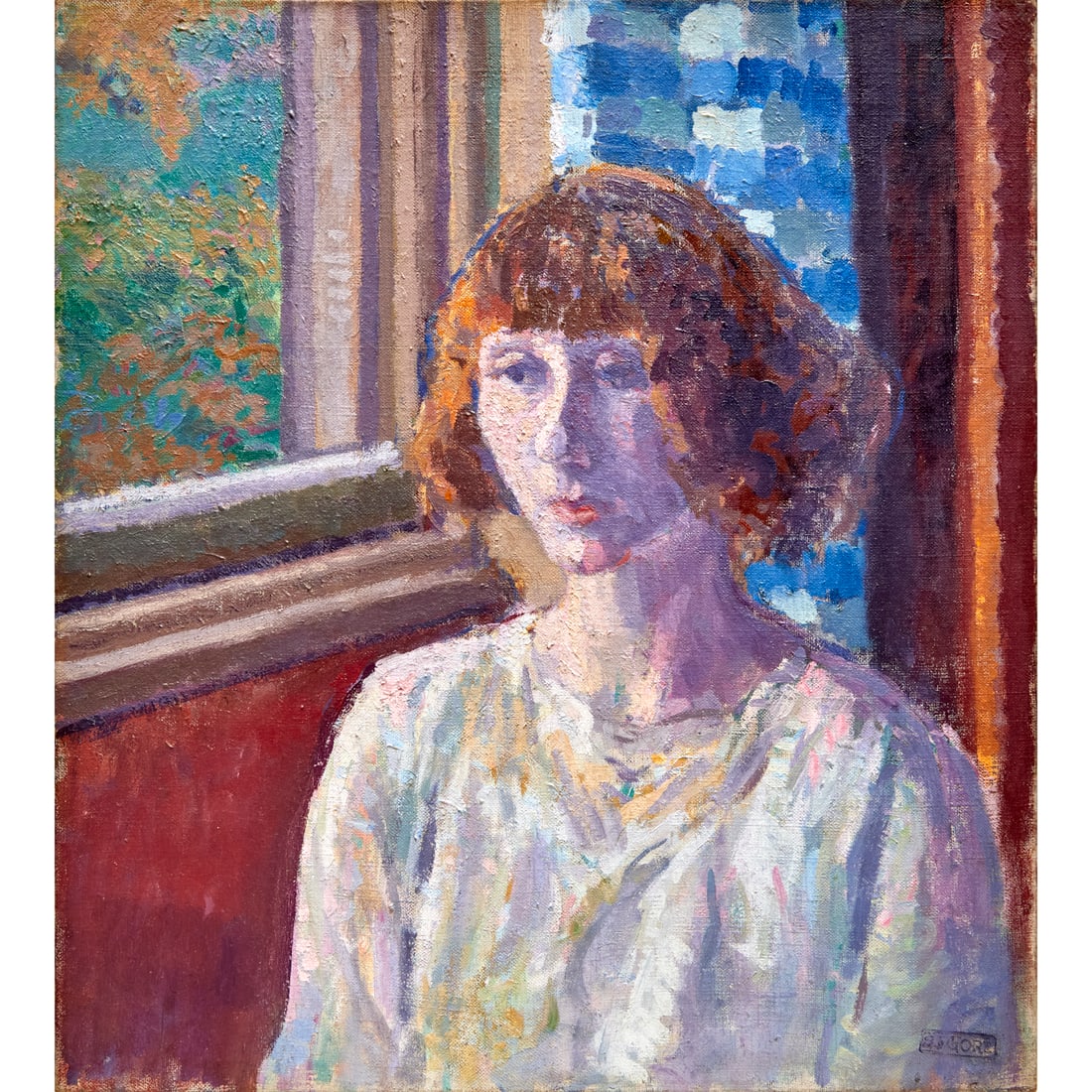 Spencer F. Gore, oil on canvas, 1911: Spencer F. Gore, oil on canvas, 1911, Spencer Frederick Gore (British, 1878-1914), Portrait of Mollie Kerr, studio stamp "S.F. Gore" lower right, label inscription, Tate Gallery label, Hirschl & Adler