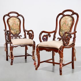 Pair Chinese carved hardwood armchairs