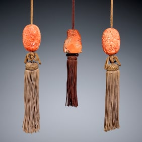 Group (3) Chinese carved coral toggles
