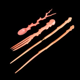 Group (3) Chinese carved coral implements