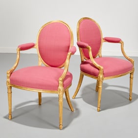 Pair George III giltwood fauteuils