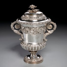 Regency sterling silver wine cooler and cover