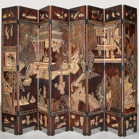 Large Chinese 8-panel coromandel lacquer screen