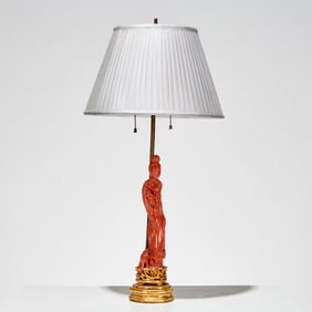 Large Chinese carved coral branch lamp