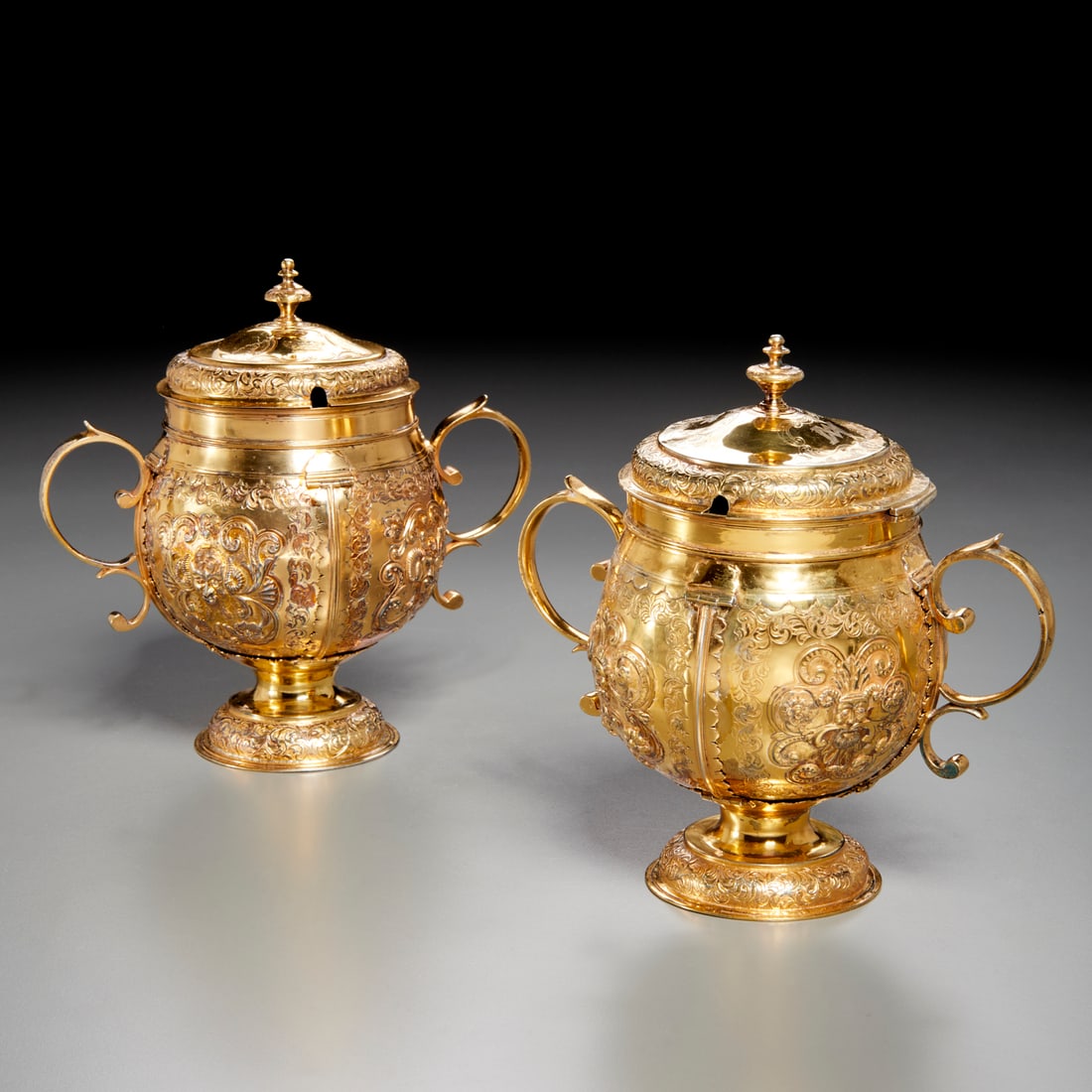 Near pair Victorian silver-gilt lidded cups (1 of 10)