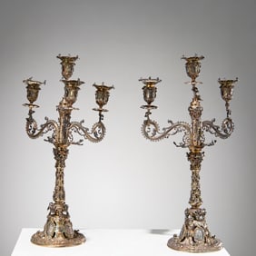 Pair Victorian Scottish gilt sterling candelabra