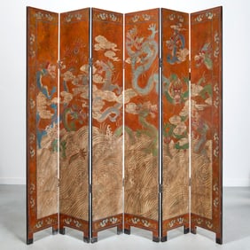 Chinese coromandel lacquer Dragon screen