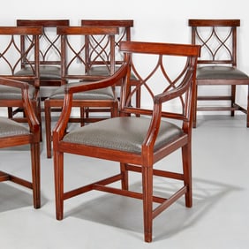 Set (8) Regency style ostrich leather chairs