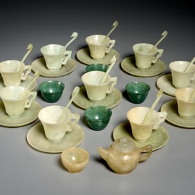 Chinese jade tea wares collection, (36) pieces