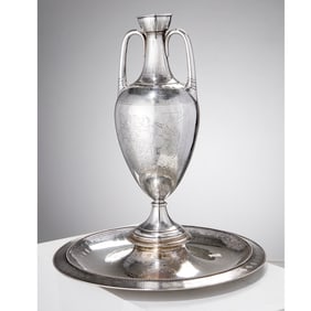 Victorian sterling silver amphora vase and stand