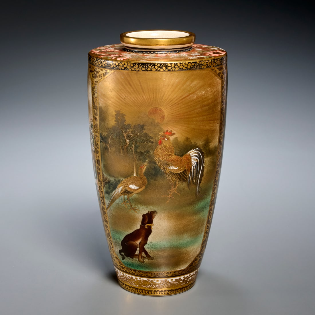 Nice Satsuma earthenware Dog and Rooster vase (1 of 7)