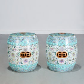 Fine pair Chinese famille rose garden seats