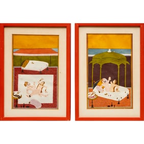 Rajasthani School, (2) gouache paintings on paper