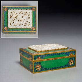 Chinese cloisonne box with jade mount