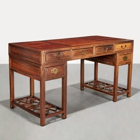Chinese hongmu, burlwood desk, ex Sotheby's