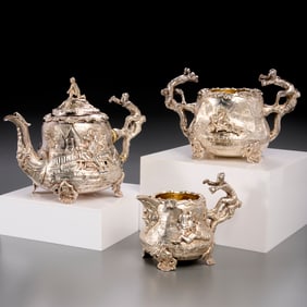 Unusual Victorian sterling "Temperence" tea set