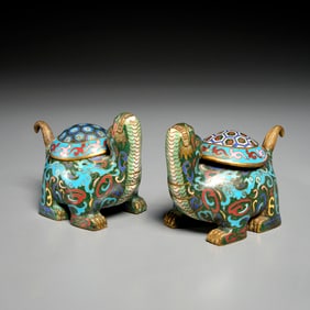 Pair Chinese cloisonne Longgui containers