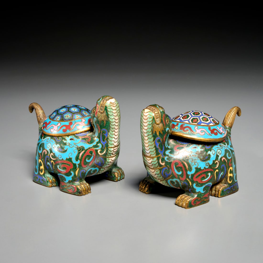 Pair Chinese cloisonne Longgui containers (1 of 10)
