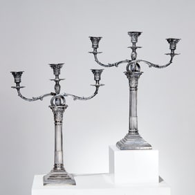 Pair Edwardian sterling silver candelabra