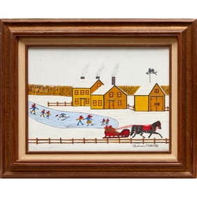 Rodman Pell, Folk Art oil on canvas, 1987