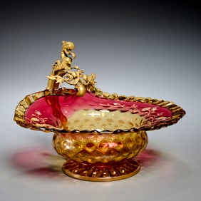 Victorian bronze mounted art glass sweetmeat