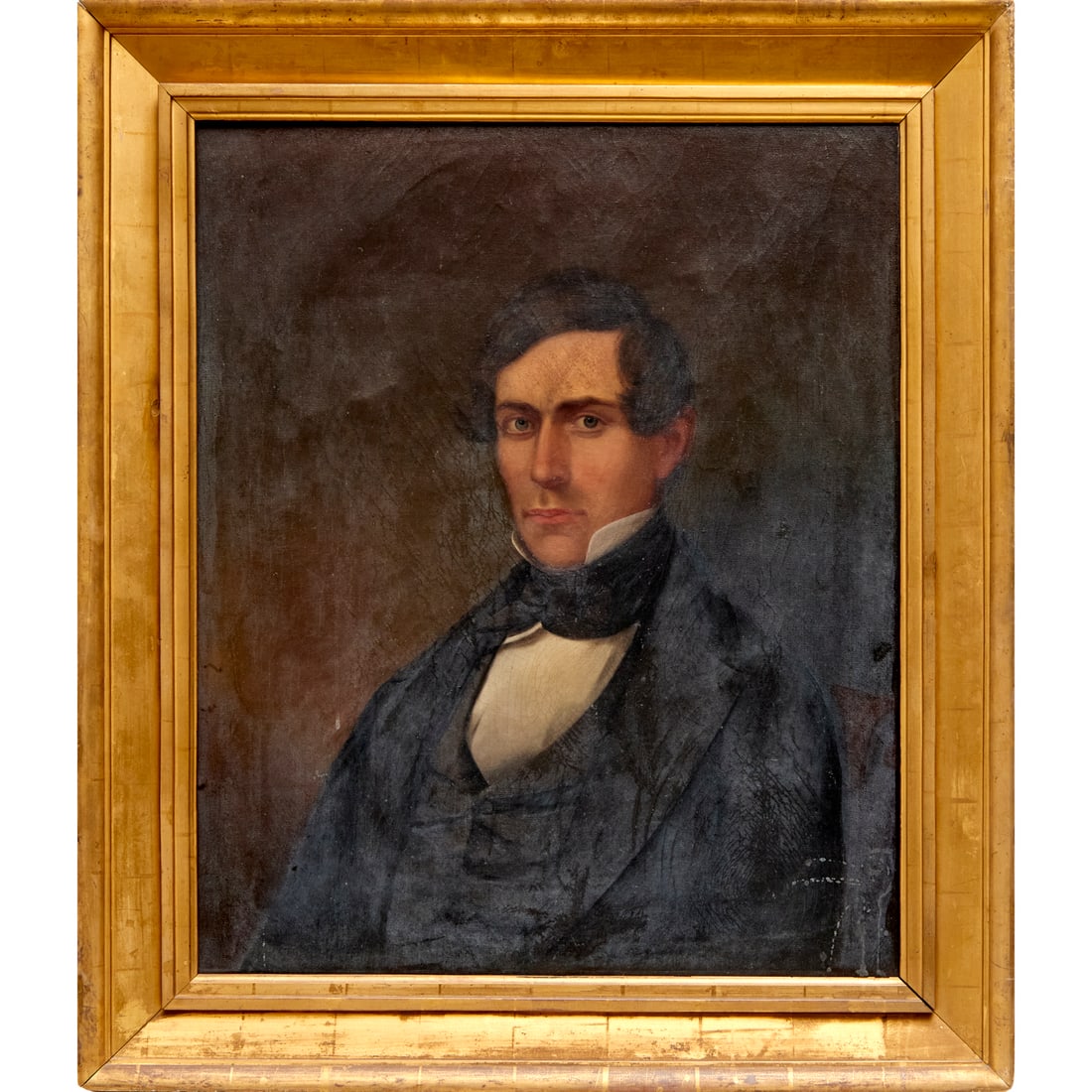 Rhode Island School, oil portrait of Wm. Greene: Rhode Island School, oil portrait of Wm. Greene, Rhode Island School (19th c.), Portrait of a Gentleman, unsigned, labeled verso "Portrait of William Greene, Grandson of General Nathanael Greene, Rhod
