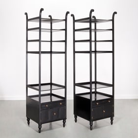Nice pair Victorian black lacquer etageres