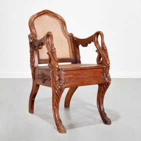 Anglo-Indian carved padouk reclining armchair