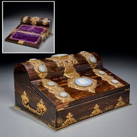 English jasperware-mounted calamander lap desk