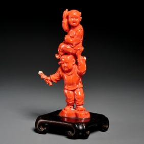 Chinese carved coral figural group