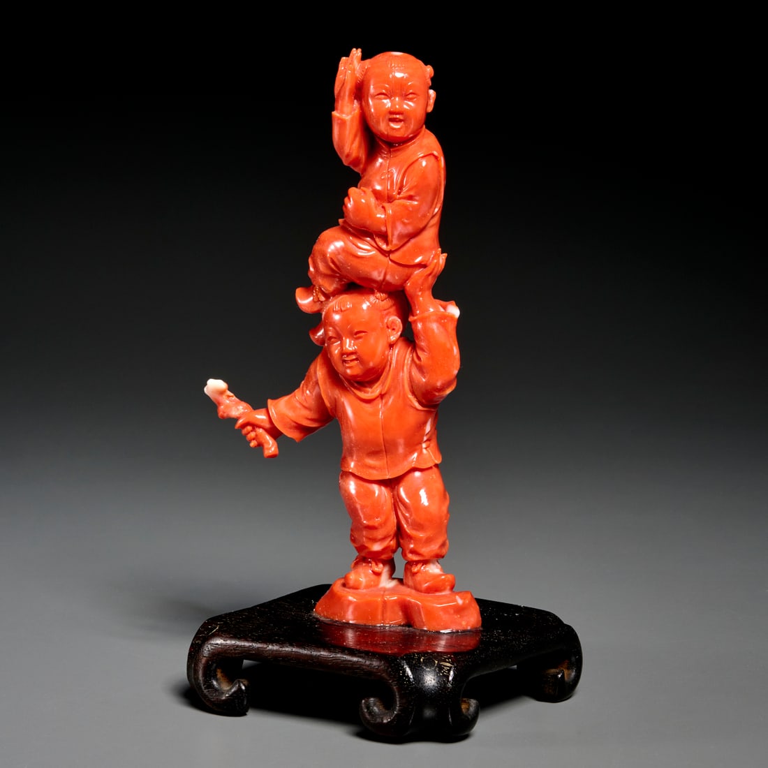 Chinese carved coral figural group (1 of 6)