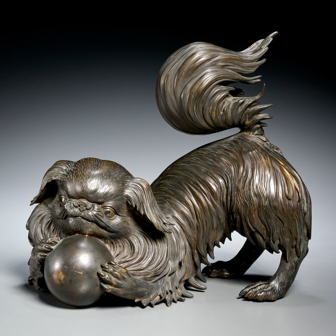 Large Japanese bronze Okimono of Chin dog (1 of 6)